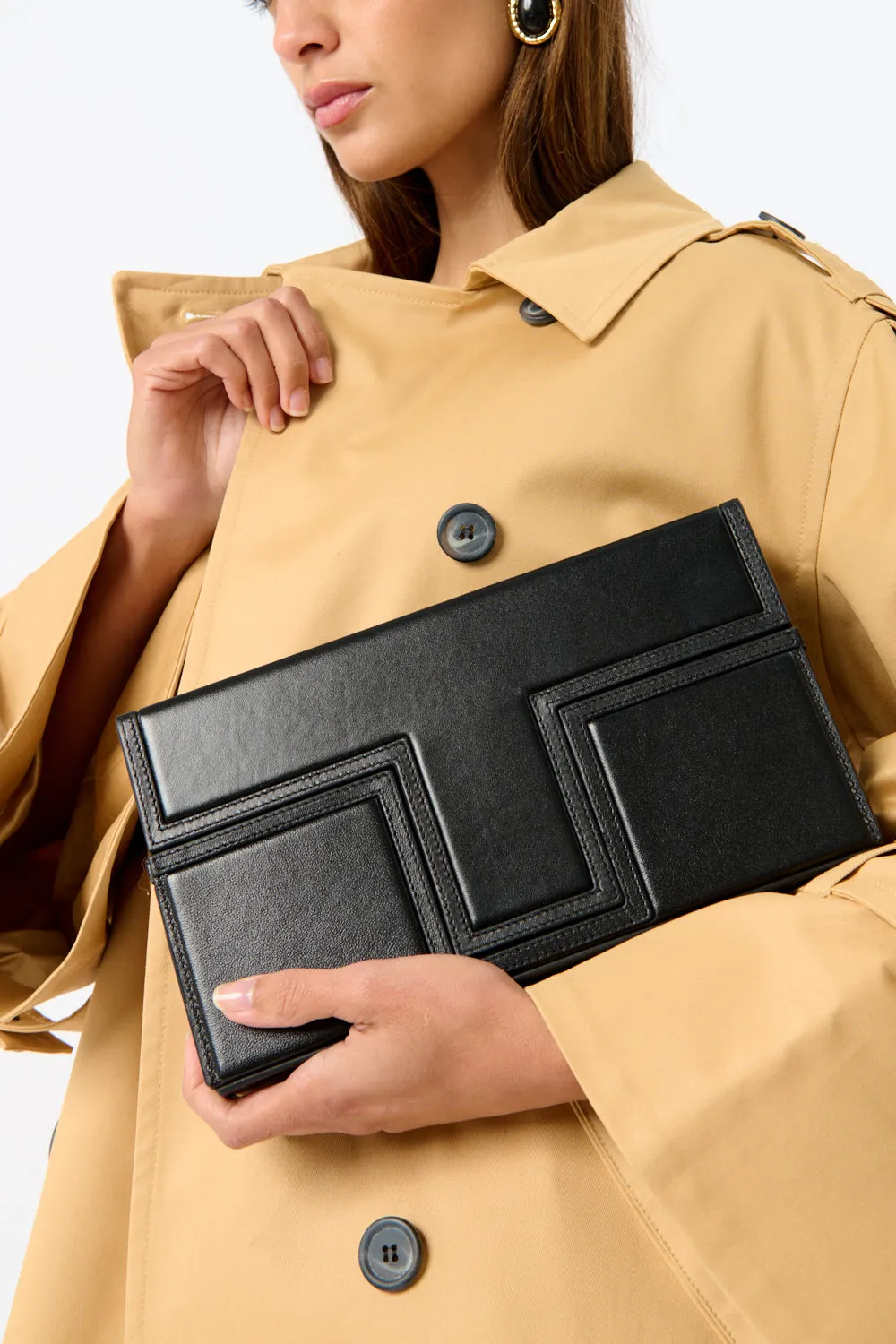 Black Leather T-Flap Clutch sold by Bessette product image thumbnail 5