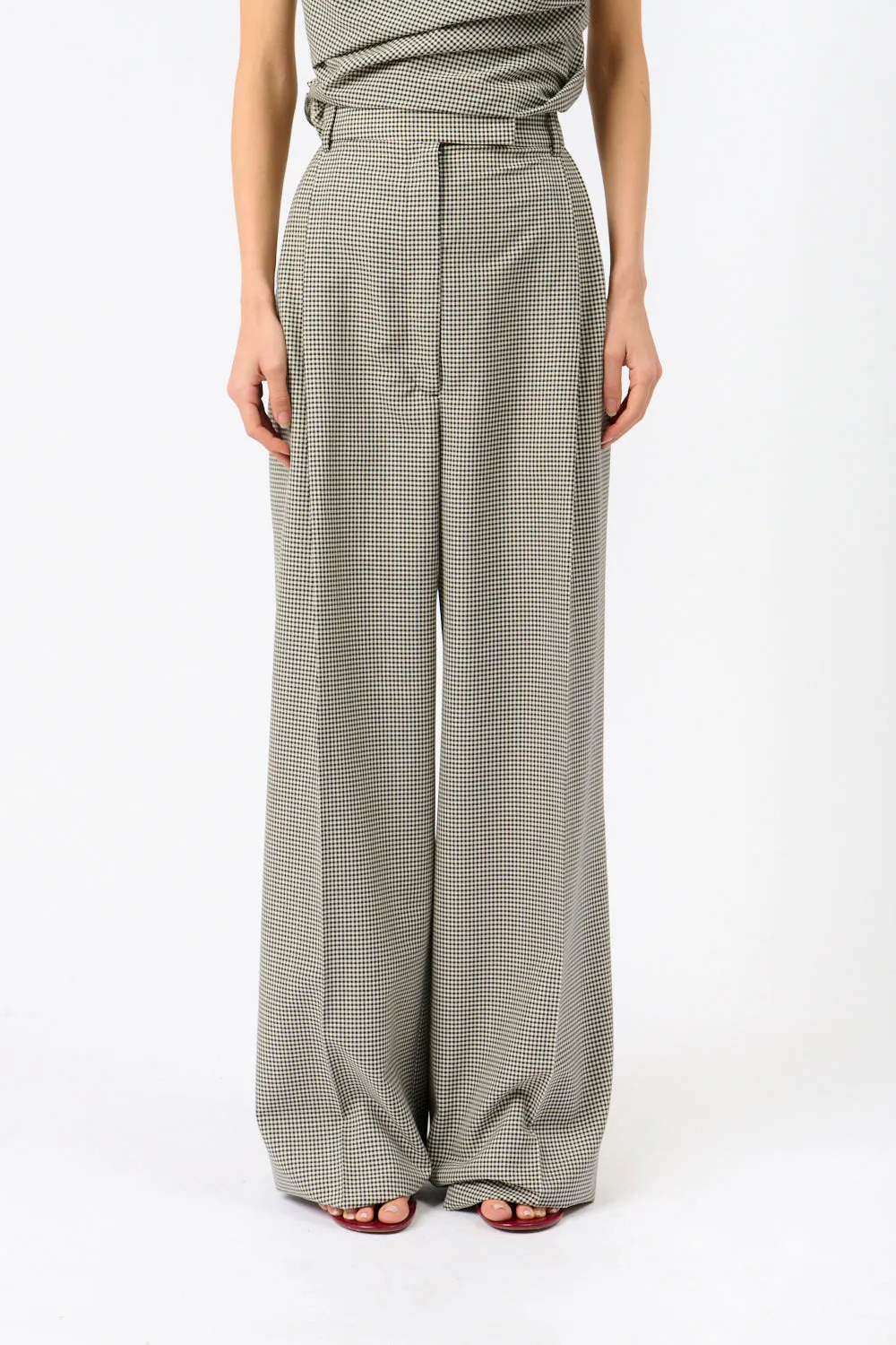 High-Waist Mini Check Trousers sold by Bessette