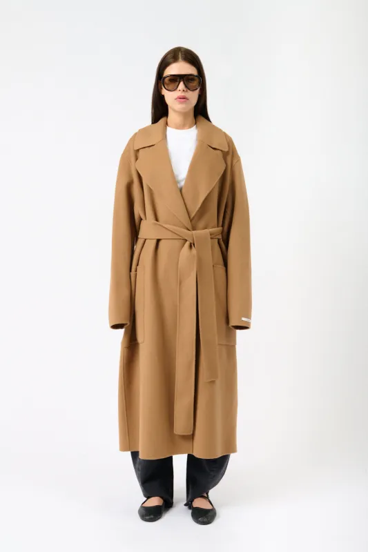 Camel Veleno Belted Wool Coat sold by Bessette