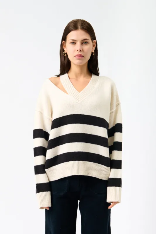 Deconstructed Cashmere Knitted Breton V-Neck Sweater sold by Bessette