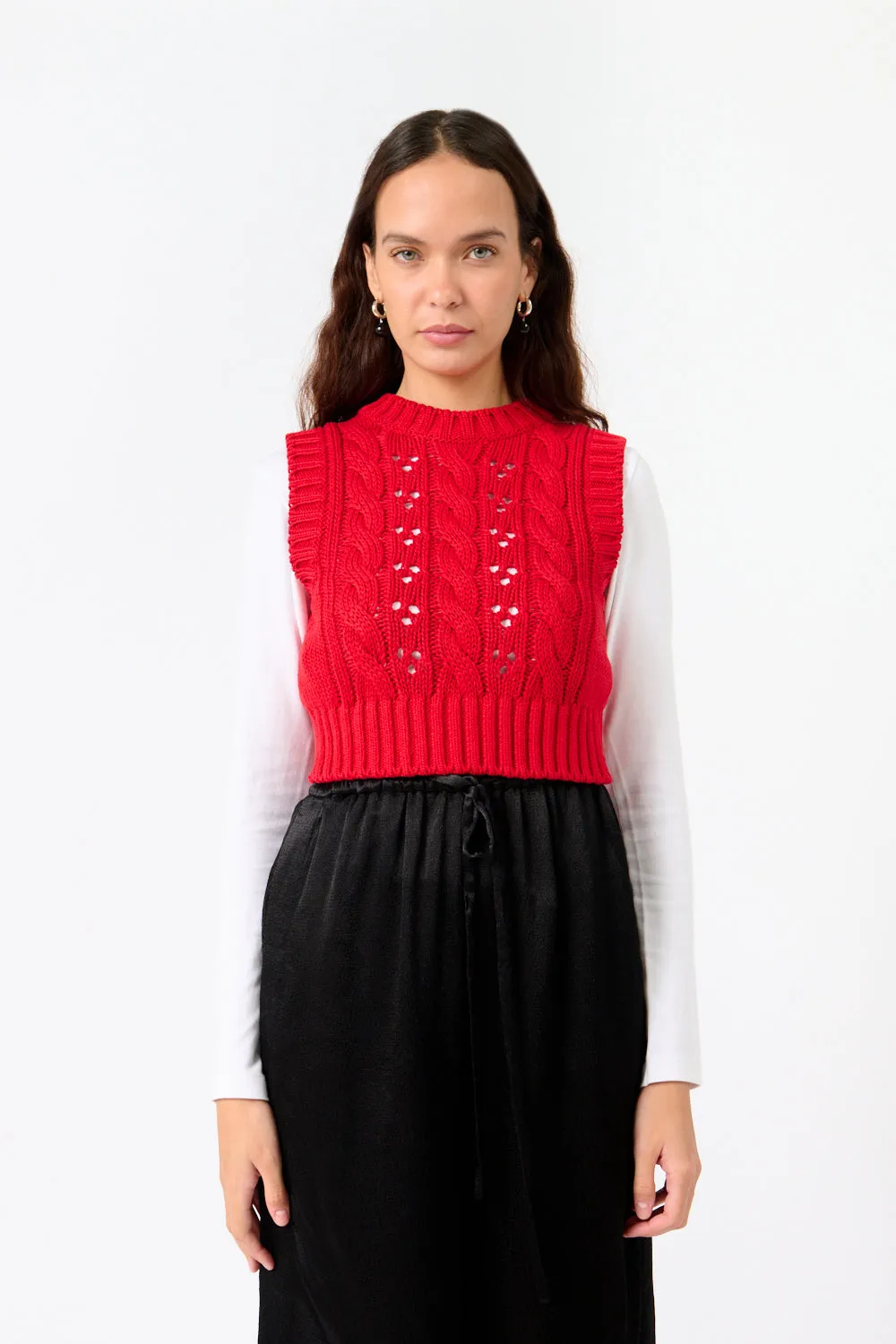 Red Knit Cropped Vest sold by Bessette