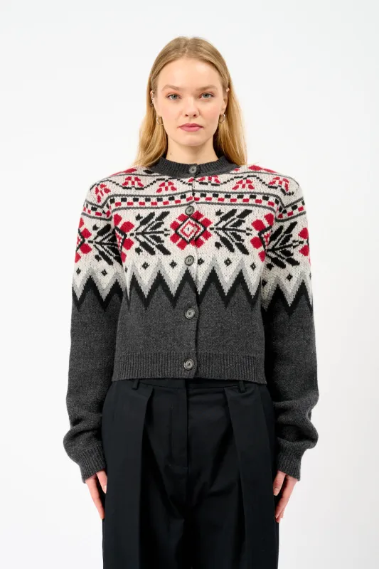 Cropped Fair Isle Jacquard-Knit Cashmere Cardigan sold by Bessette