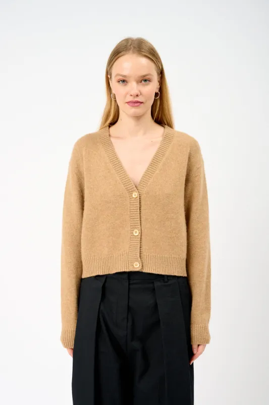 The Elder Statesman Women Boxy Cardigan Camel sold by Bessette