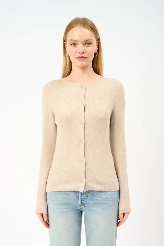Delicash Silk and Cashmere Cardigan Oatmeal made by The Elder Statesman