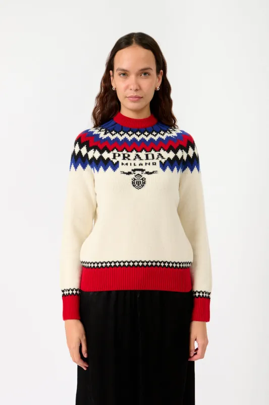 Logo Fair Isle Cashmere Crewneck Sweater made by Prada