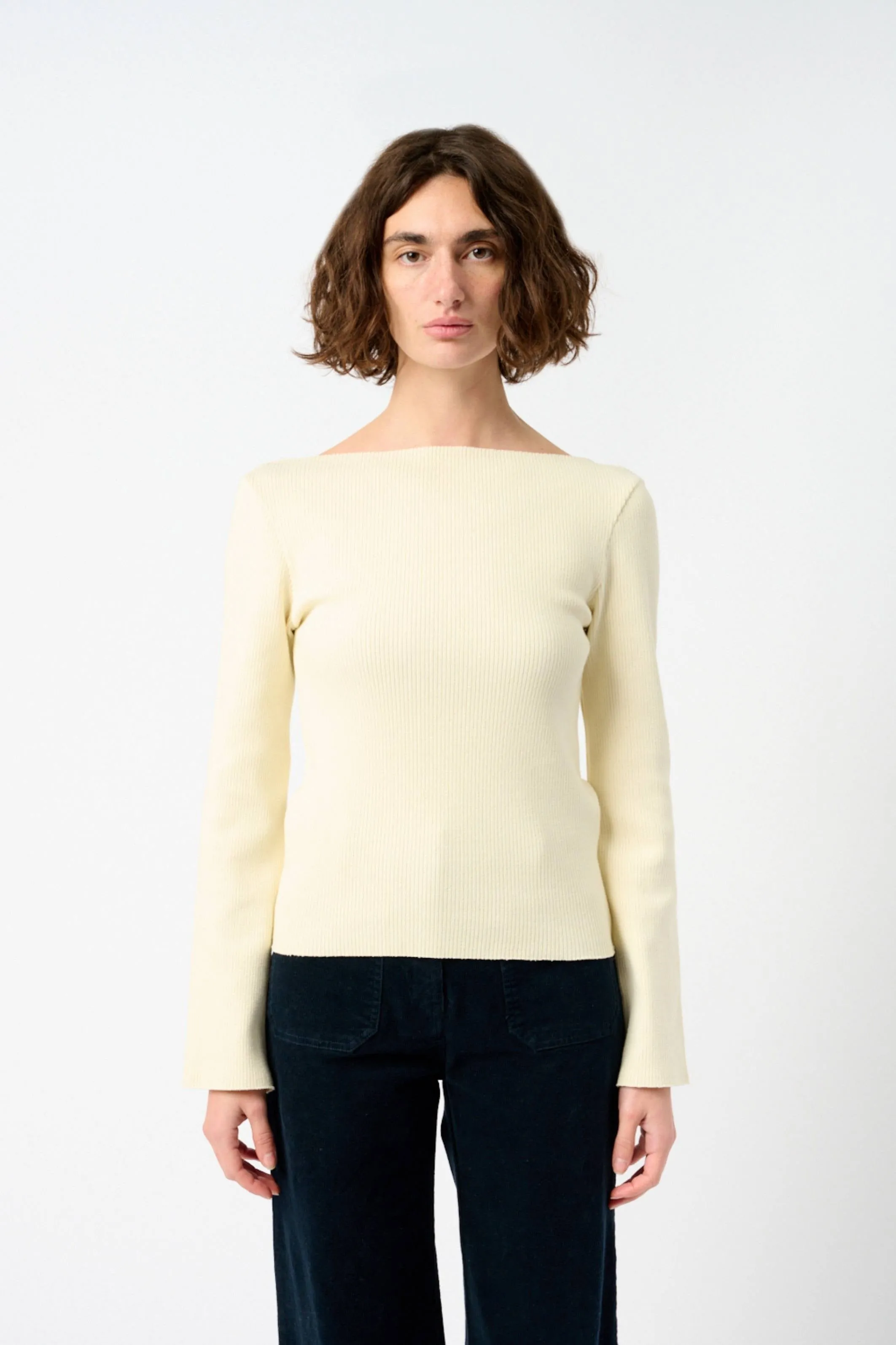 Ribbed Boat-Neck Long Sleeve sold by Bessette