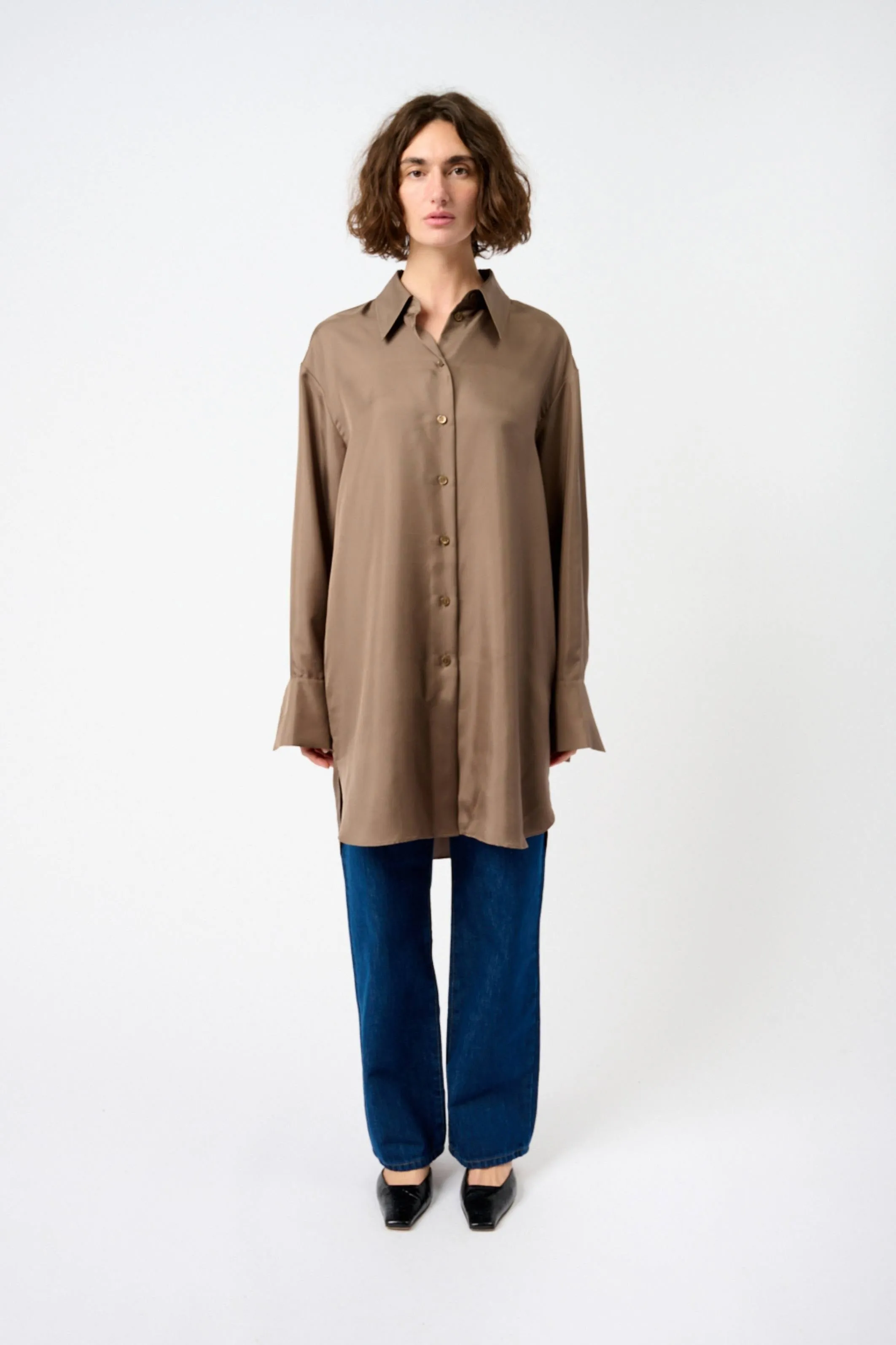 Signature Elongated Silk Shirt sold by Bessette