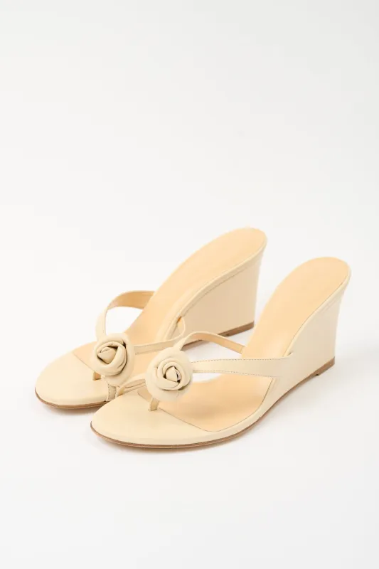Floral-Appliqué Leather Wedge Sandals sold by Bessette