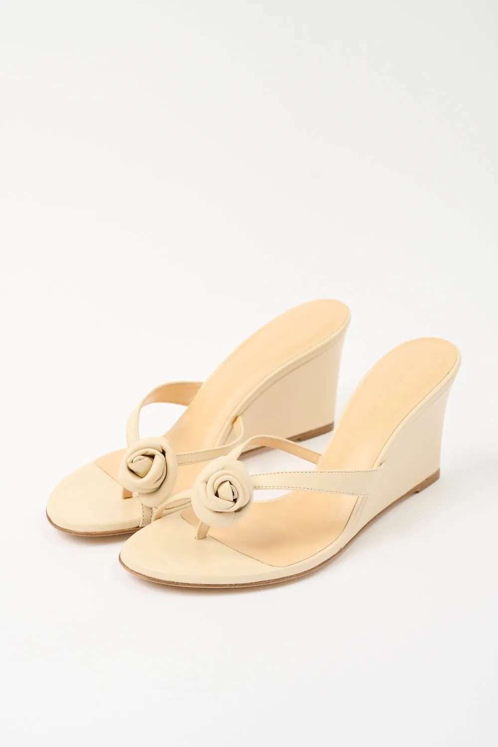 Floral-Appliqué Leather Wedge Sandals sold by Bessette