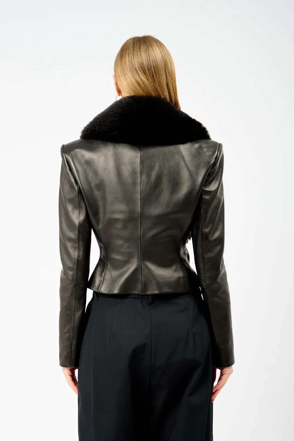 Cropped Fur Collar Leather Jacket sold by Bessette product image thumbnail 4