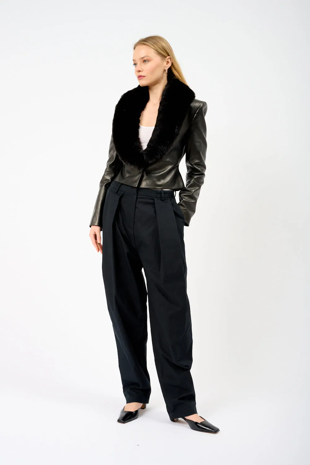 Cropped Fur Collar Leather Jacket sold by Bessette product image thumbnail 2