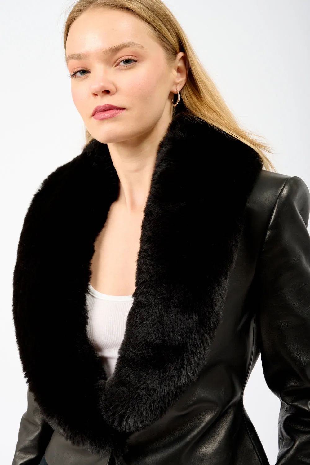 Cropped Fur Collar Leather Jacket sold by Bessette product image thumbnail 3