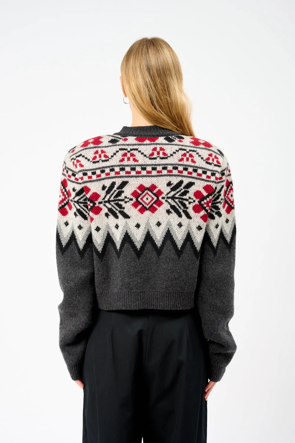 Cropped Fair Isle Jacquard-Knit Cashmere Cardigan sold by Bessette product image thumbnail 4