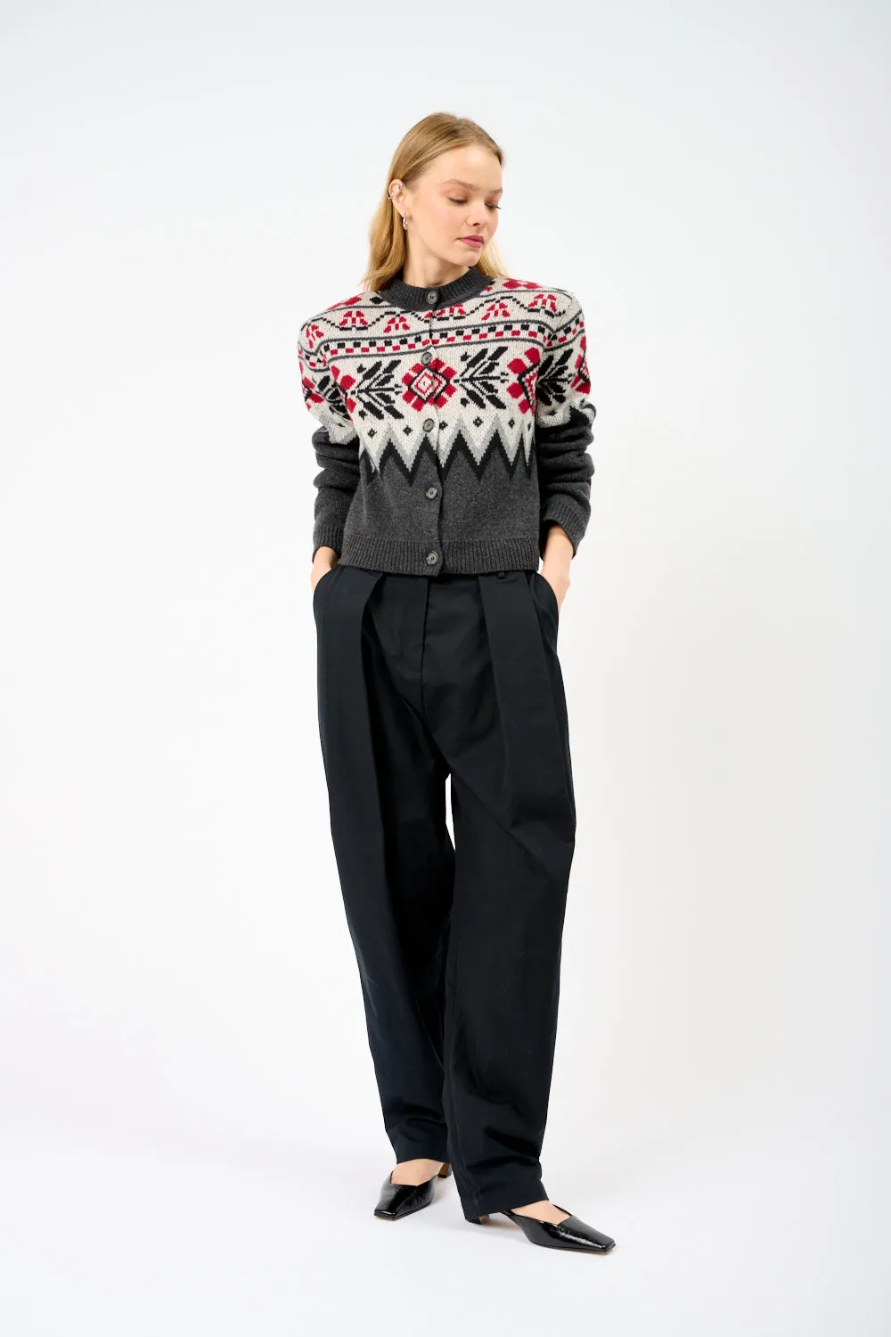 Cropped Fair Isle Jacquard-Knit Cashmere Cardigan sold by Bessette product image thumbnail 2