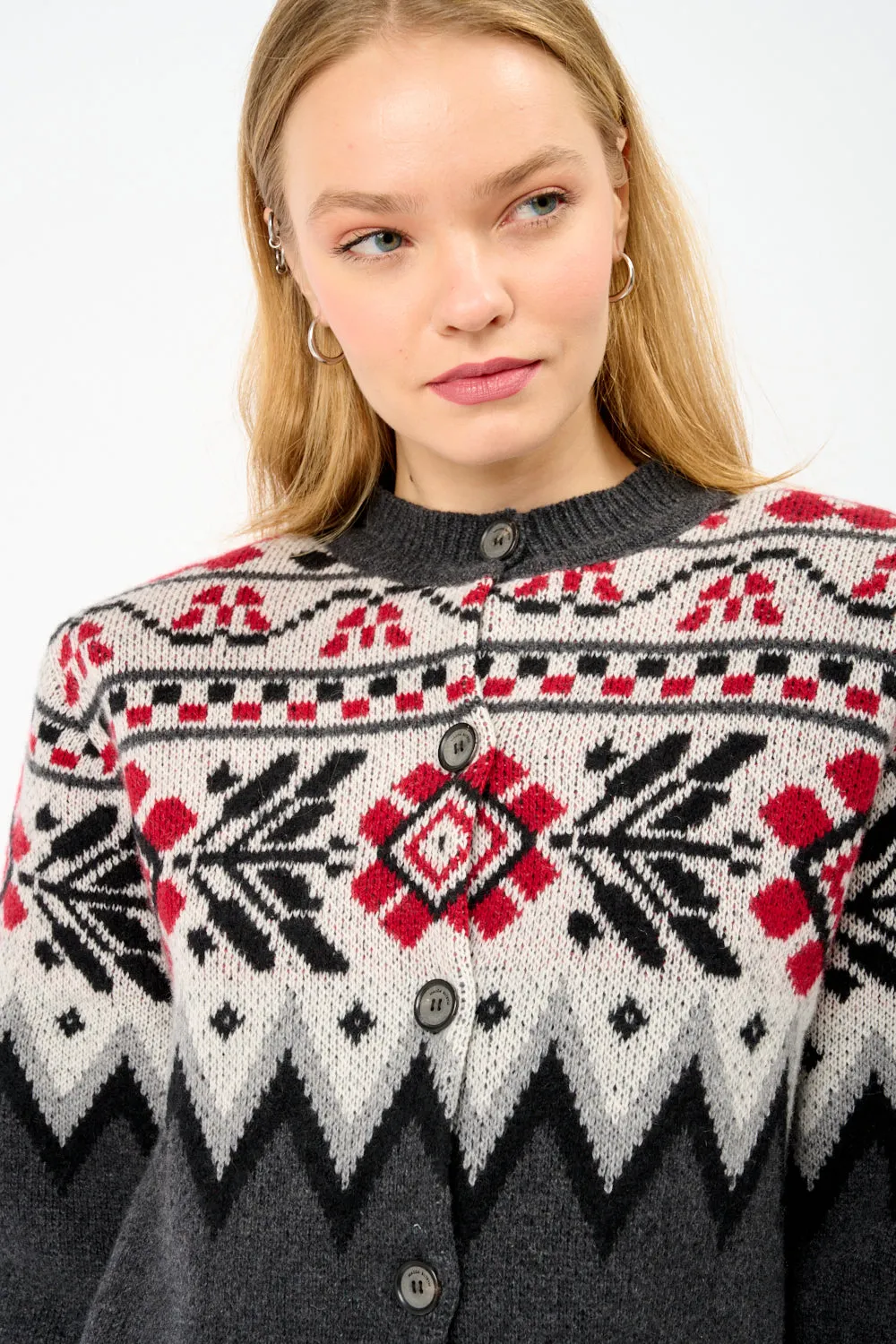 Cropped Fair Isle Jacquard-Knit Cashmere Cardigan sold by Bessette product image thumbnail 3