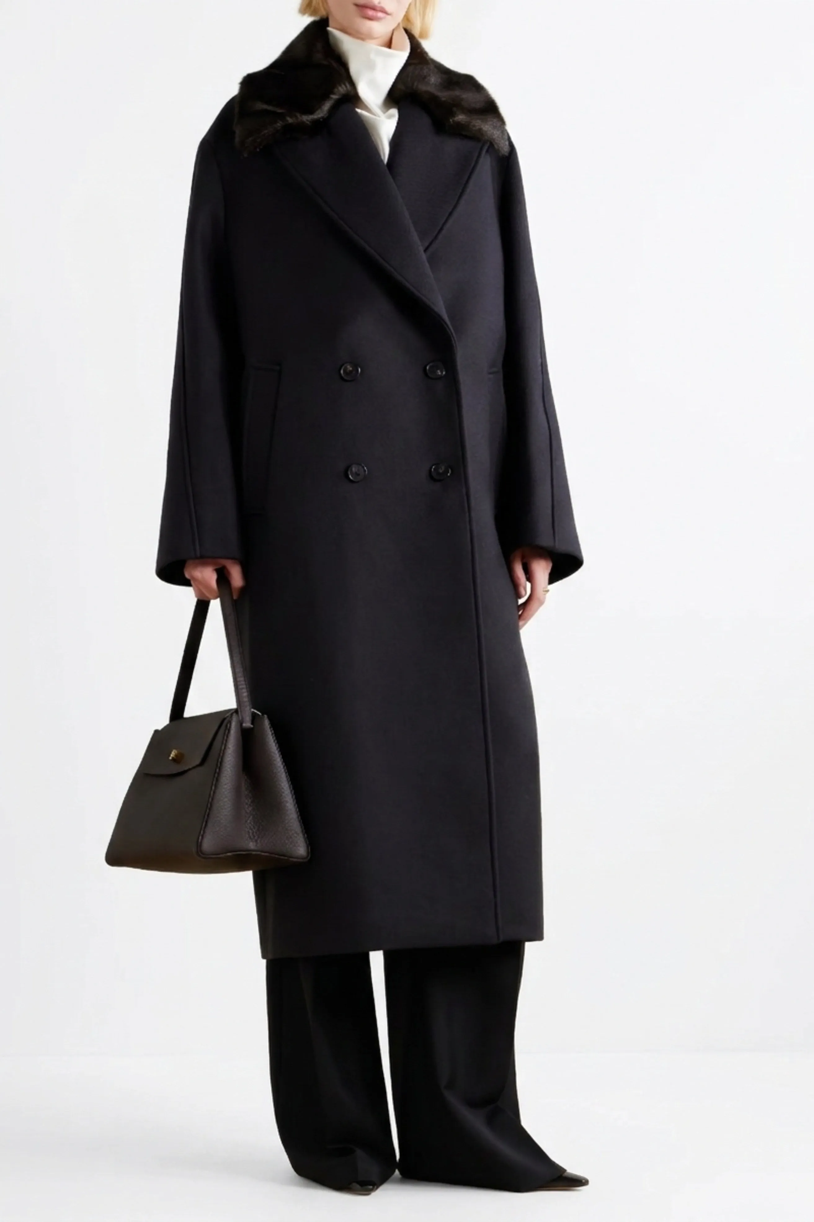 Double-breasted coat with faux fur collar sold by Bessette product image thumbnail 2