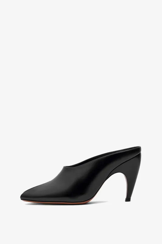 Open Toe Black Leather Mules made by Alaia