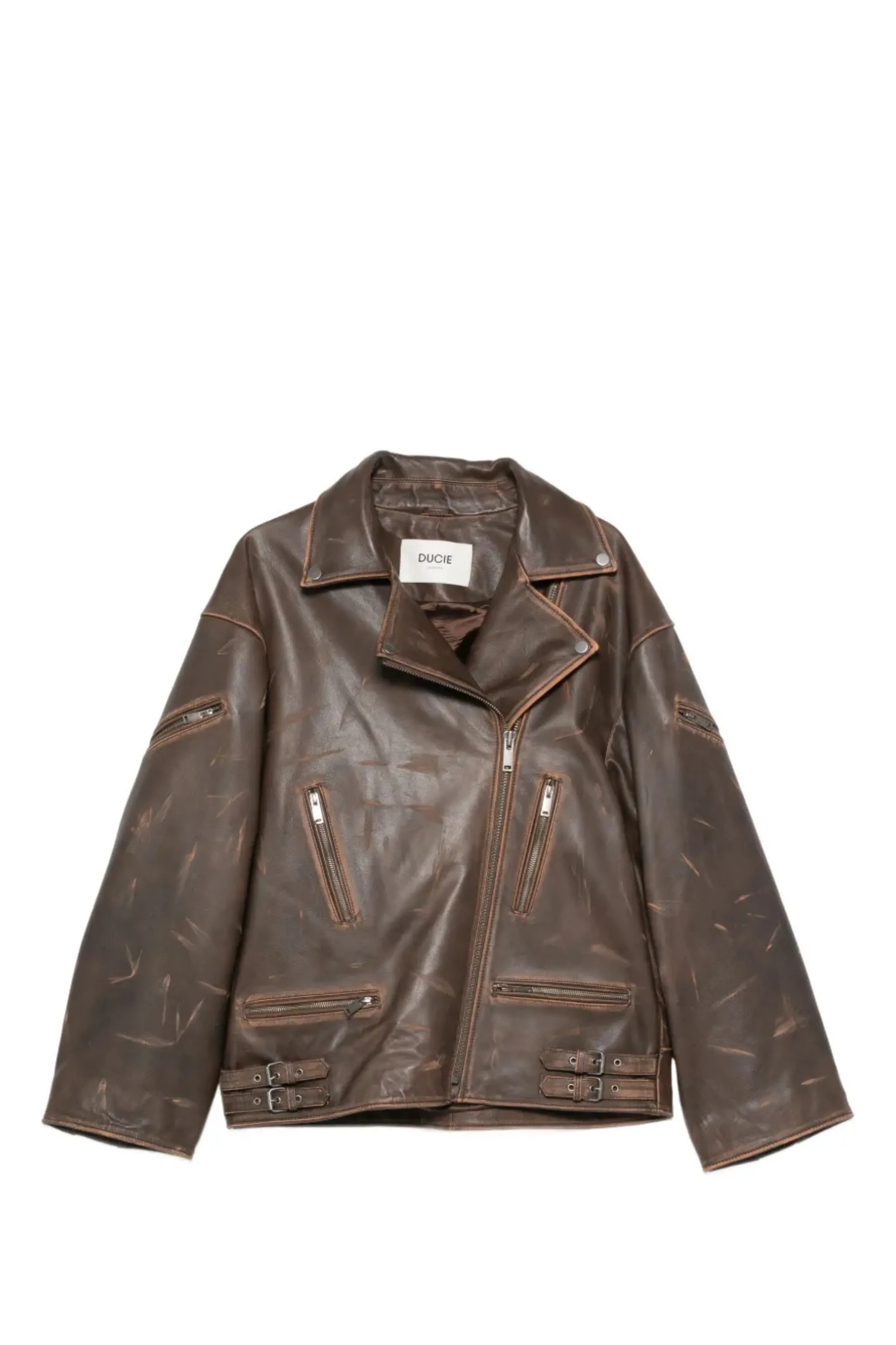Samantha Leather Jacket Distressed Brown sold by Bessette