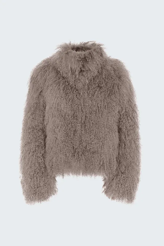 Rochelle Shearling Jacket mushroom made by DUCIE