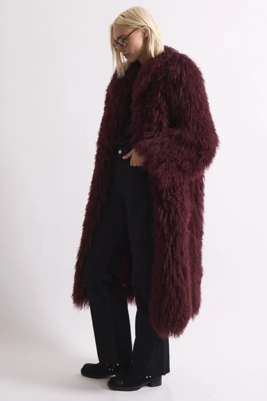Faye Shearling Coat Burgundy made by DUCIE