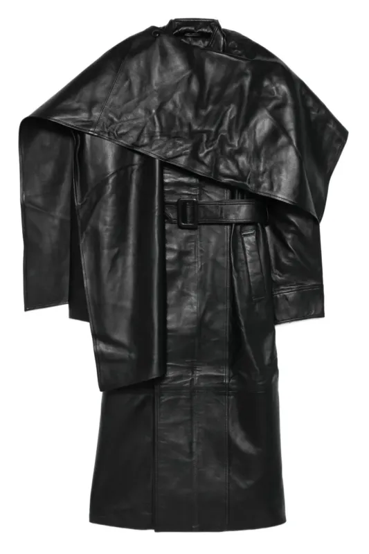 Nina Leather Coat Black made by DUCIE
