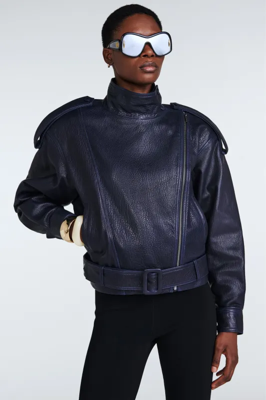 Serpa Leather Jacket Navy made by DUCIE