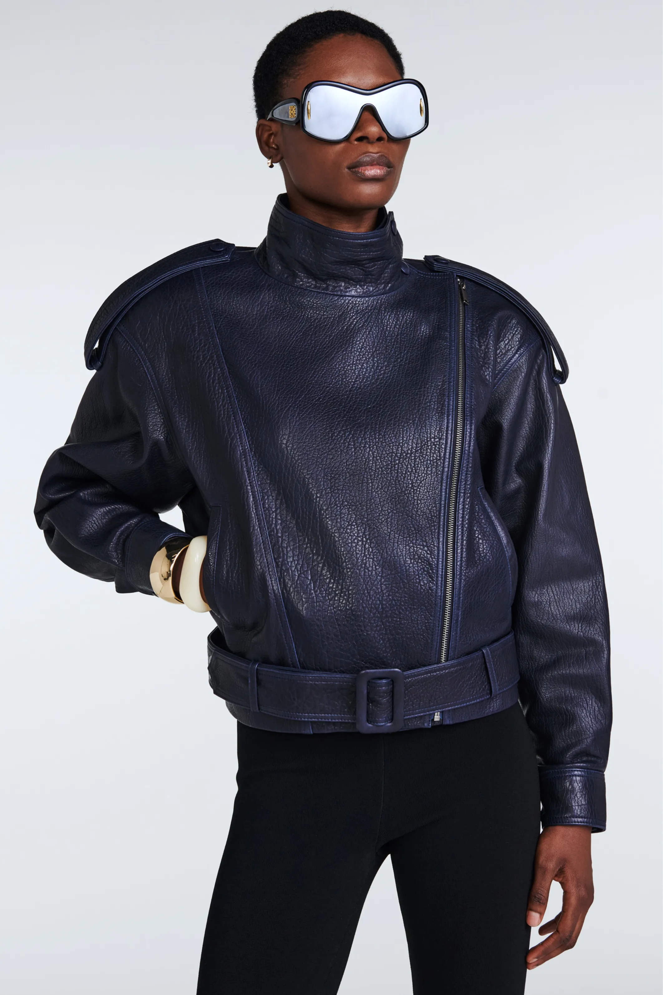 Serpa Leather Jacket Navy sold by Bessette