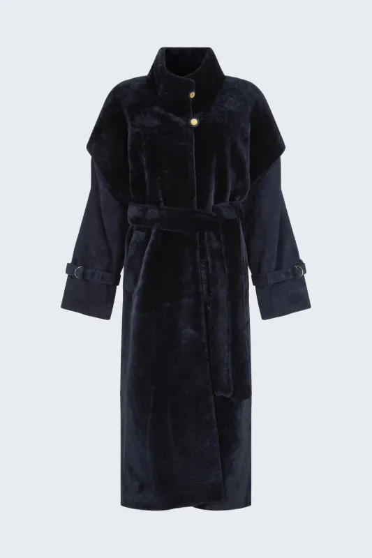 Harper Fur Coat navy made by DUCIE