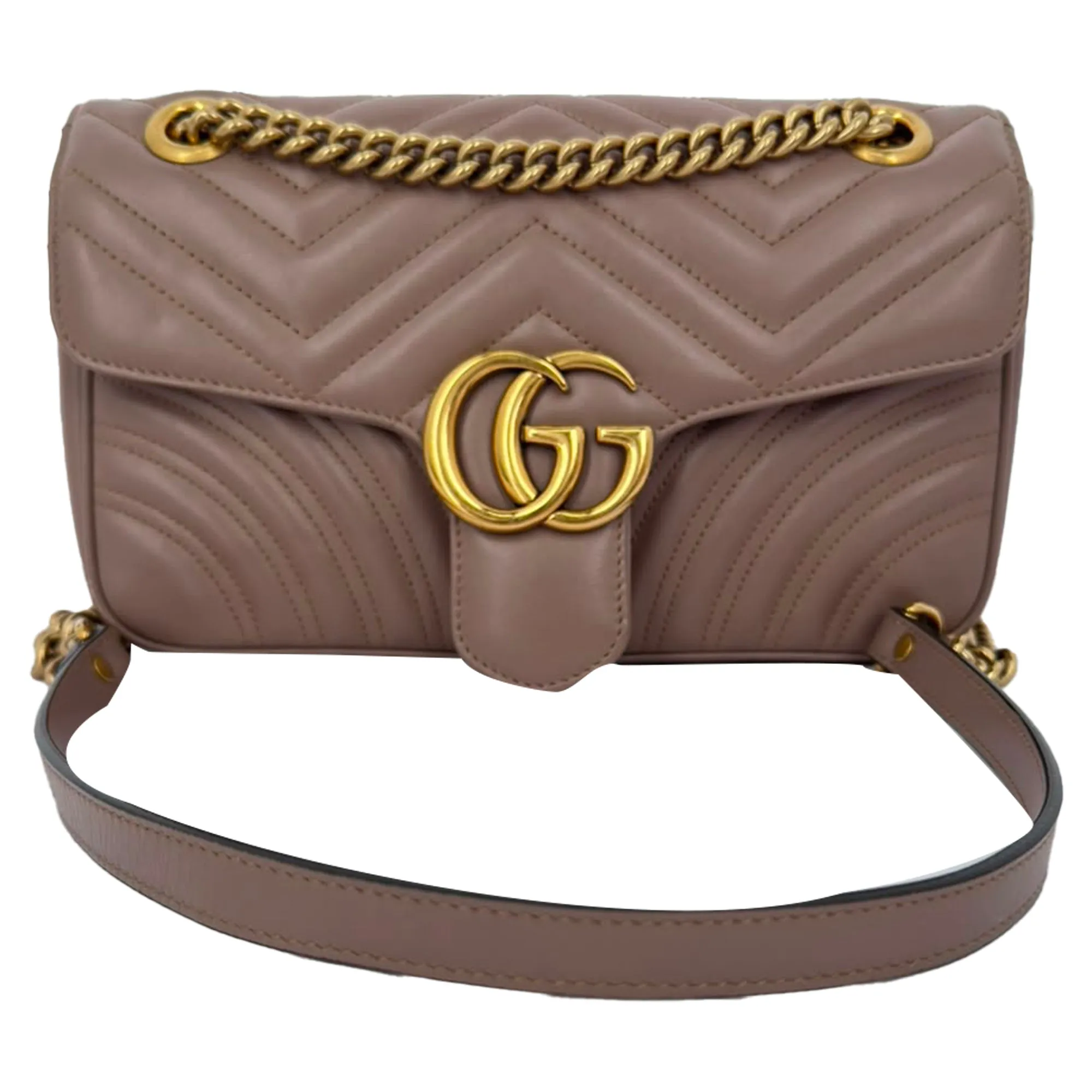 Gucci Medium GG Marmont Crossbody Bag in Tan Leather sold by Bessette