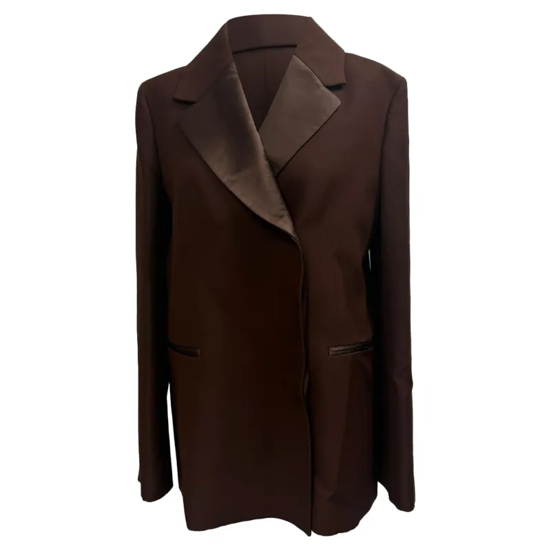 Khaite Oversized Johnson Blazer in Brown Viscose made by KHAITE