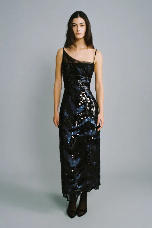 SABINA MUSAYEV Twinkle Midi Dress - Navy sold by Bonvion
