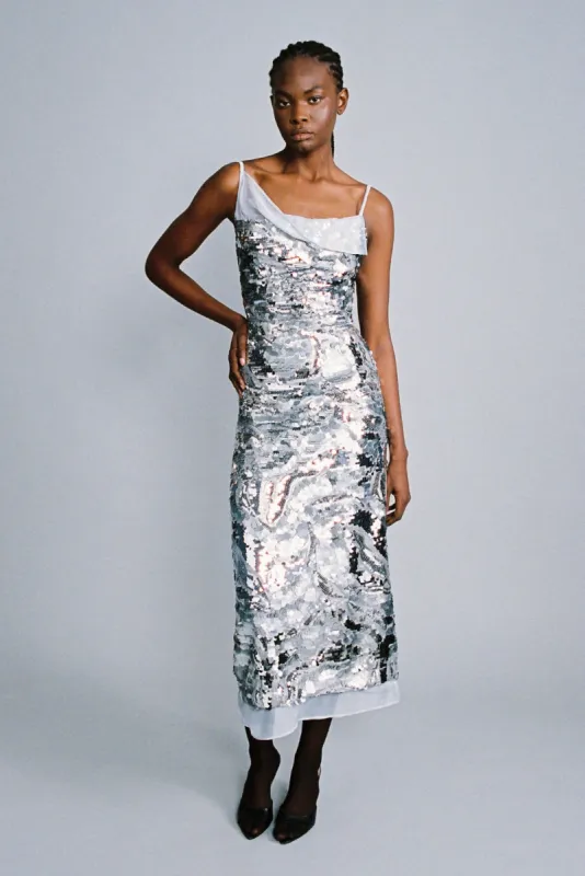 SABINA MUSAYEV Twinkle Midi Dress - Silver sold by Bonvion