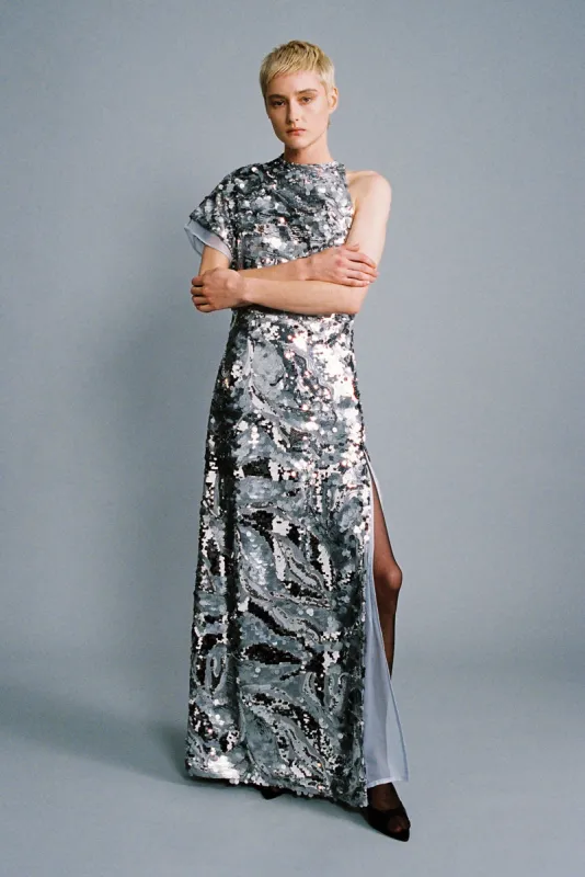 SABINA MUSAYEV Sheer Maxi Dress - Silver sold by Bonvion
