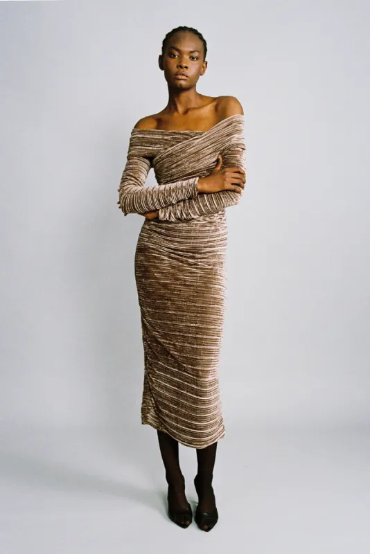 SABINA MUSAYEV Delphinus Midi Dress - Brown sold by Bonvion