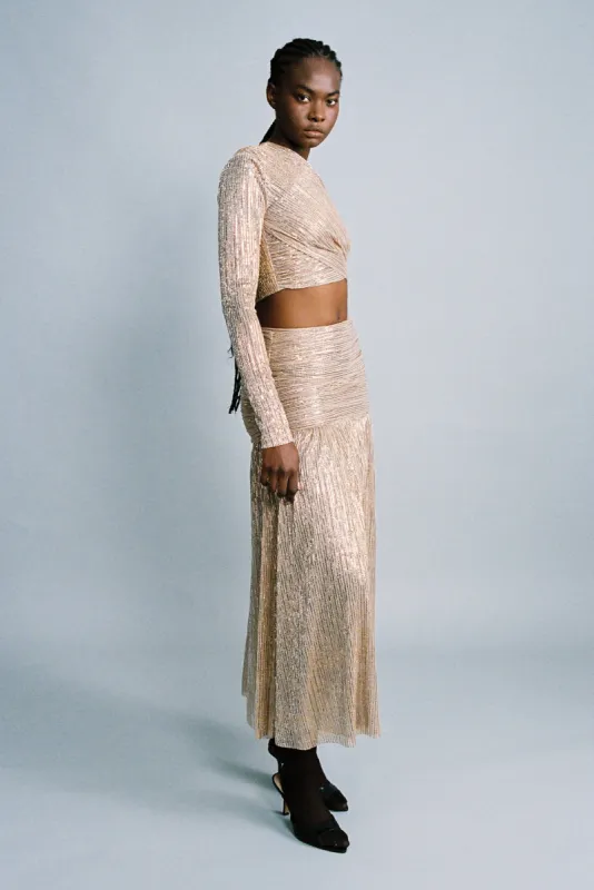 SABINA MUSAYEV Lolite Maxi Skirt - Antique Gold sold by Bonvion
