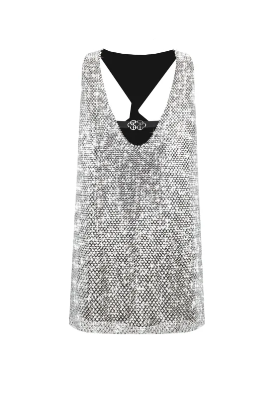 SANTA Crystal Mini Dress - Silver made by Bonvion