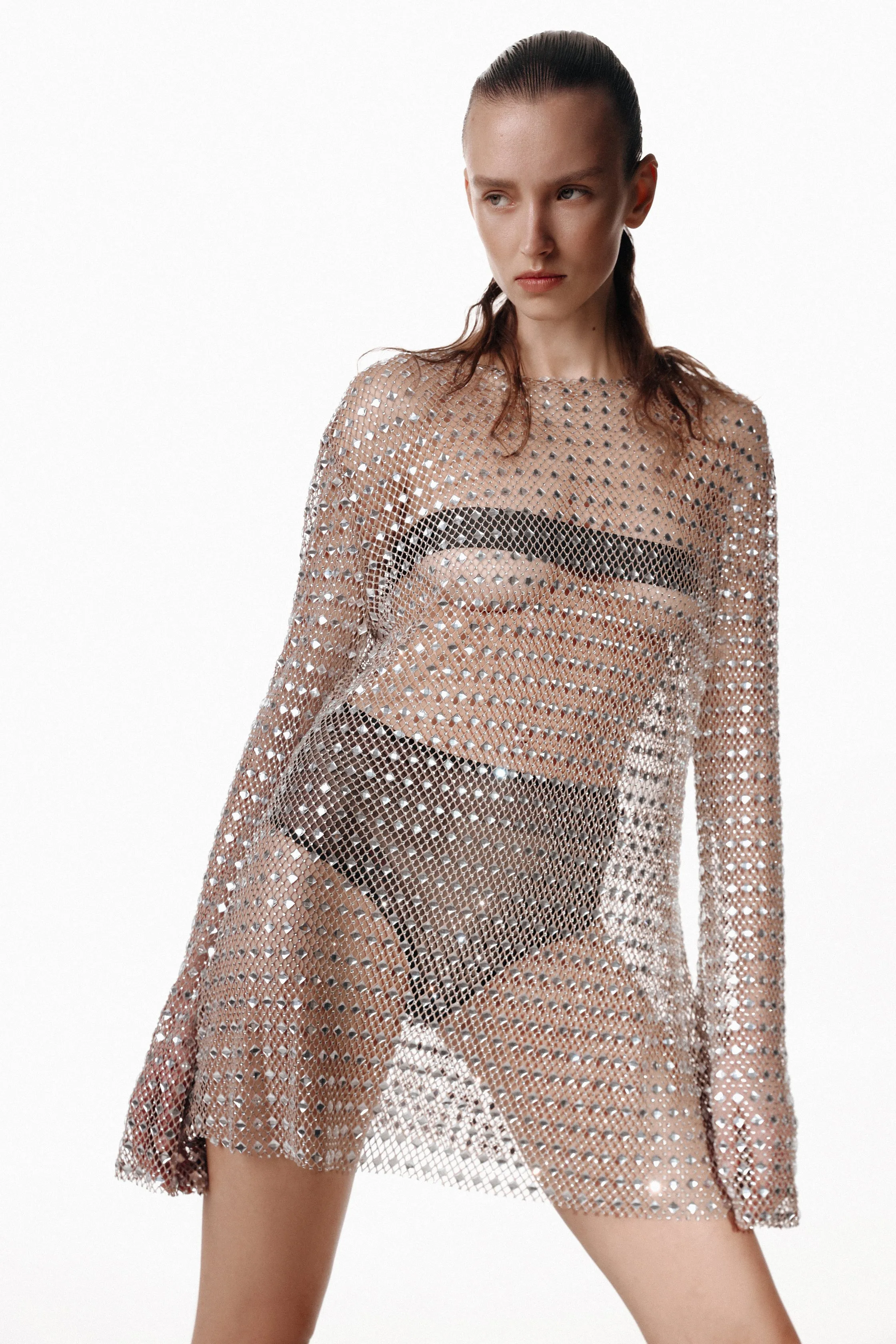 SANTA Sparkling Mesh Mini Dress - Beige sold by Bonvion product image thumbnail 2