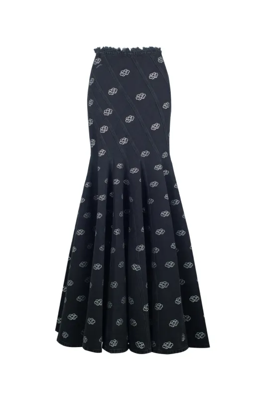 SANTA Flared Maxi Denim Skirt - Black sold by Bonvion