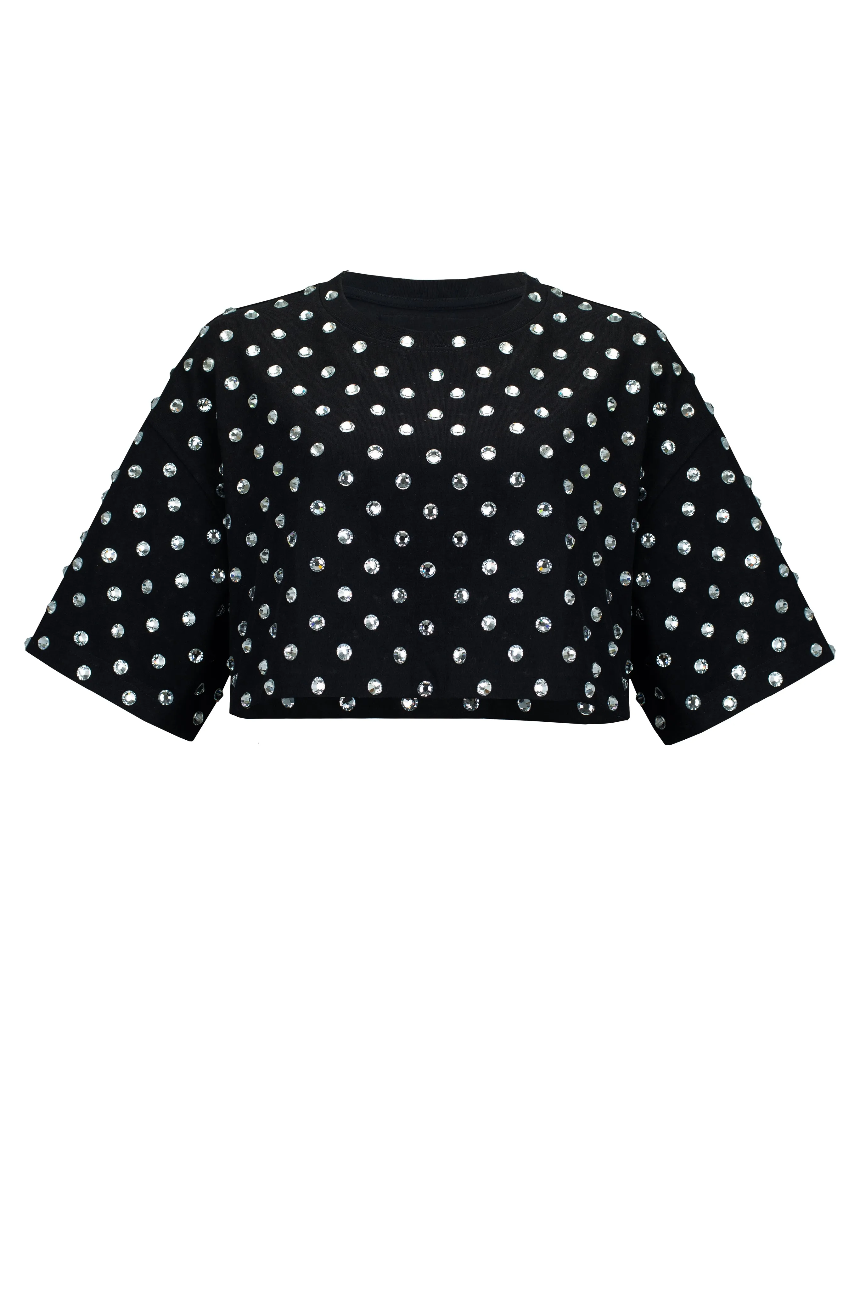 SANTA Cropped T-shirt with Crystals - Black sold by Bonvion
