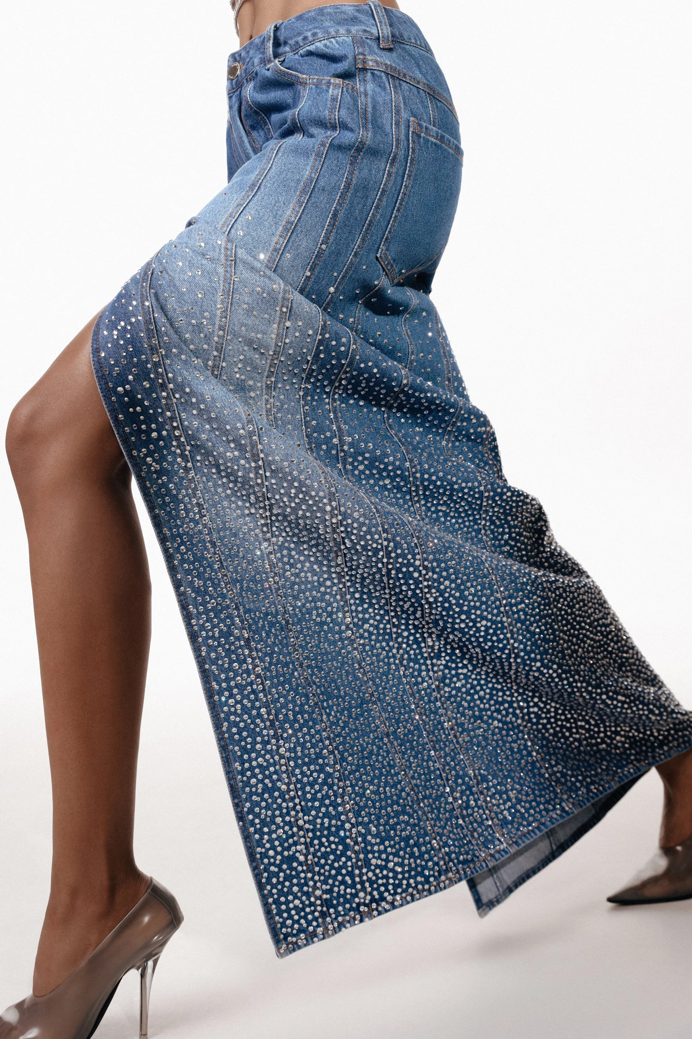 SANTA Denim Maxi Skirt with Slit - Blue sold by Bonvion product image thumbnail 2