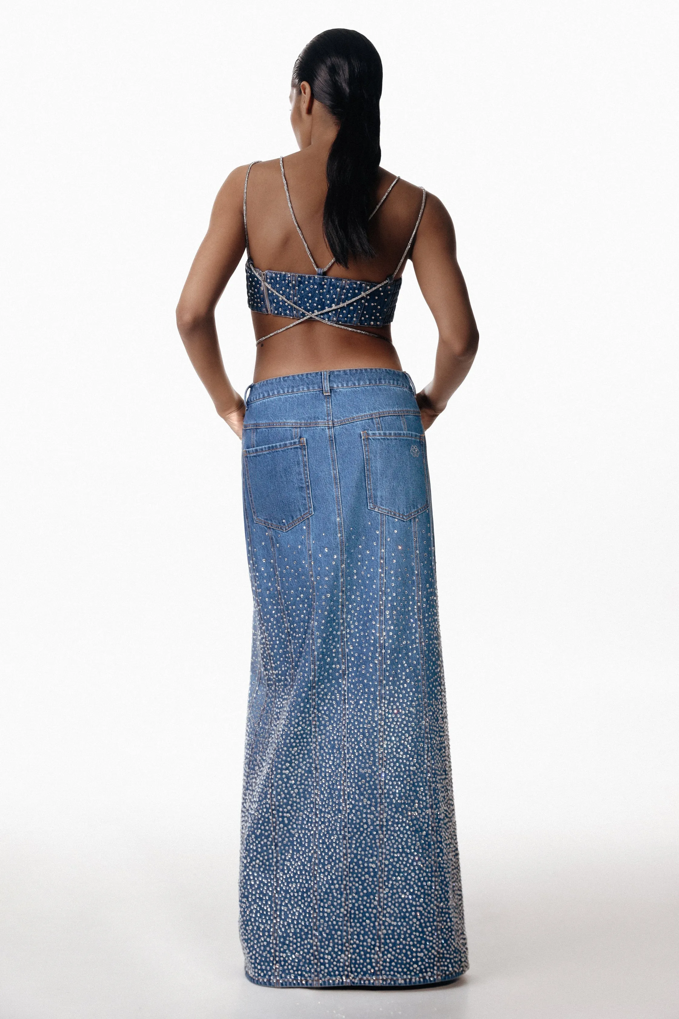 SANTA Denim Maxi Skirt with Slit - Blue sold by Bonvion product image thumbnail 5