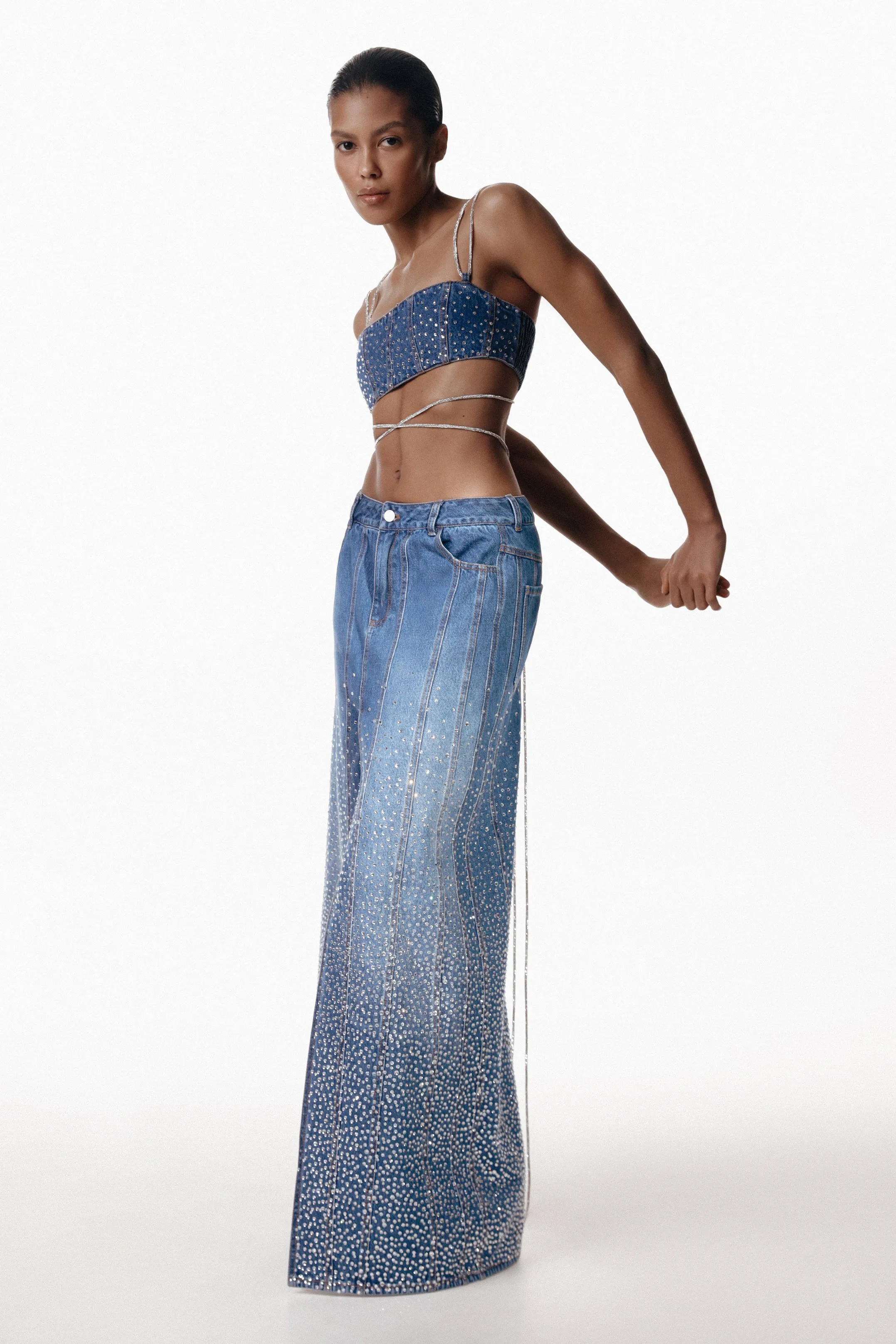 SANTA Denim Maxi Skirt with Slit - Blue sold by Bonvion product image thumbnail 3