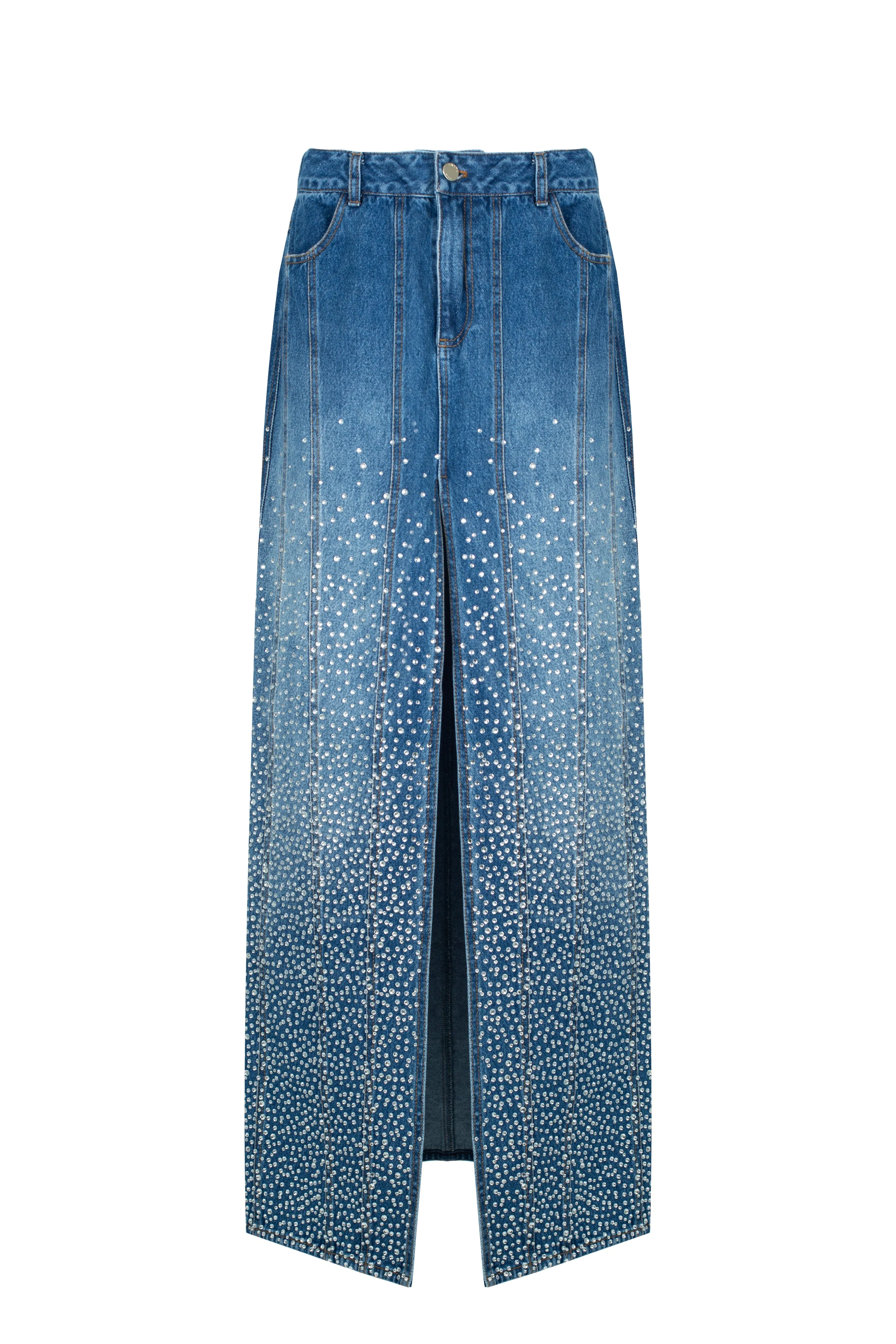 SANTA Denim Maxi Skirt with Slit - Blue sold by Bonvion