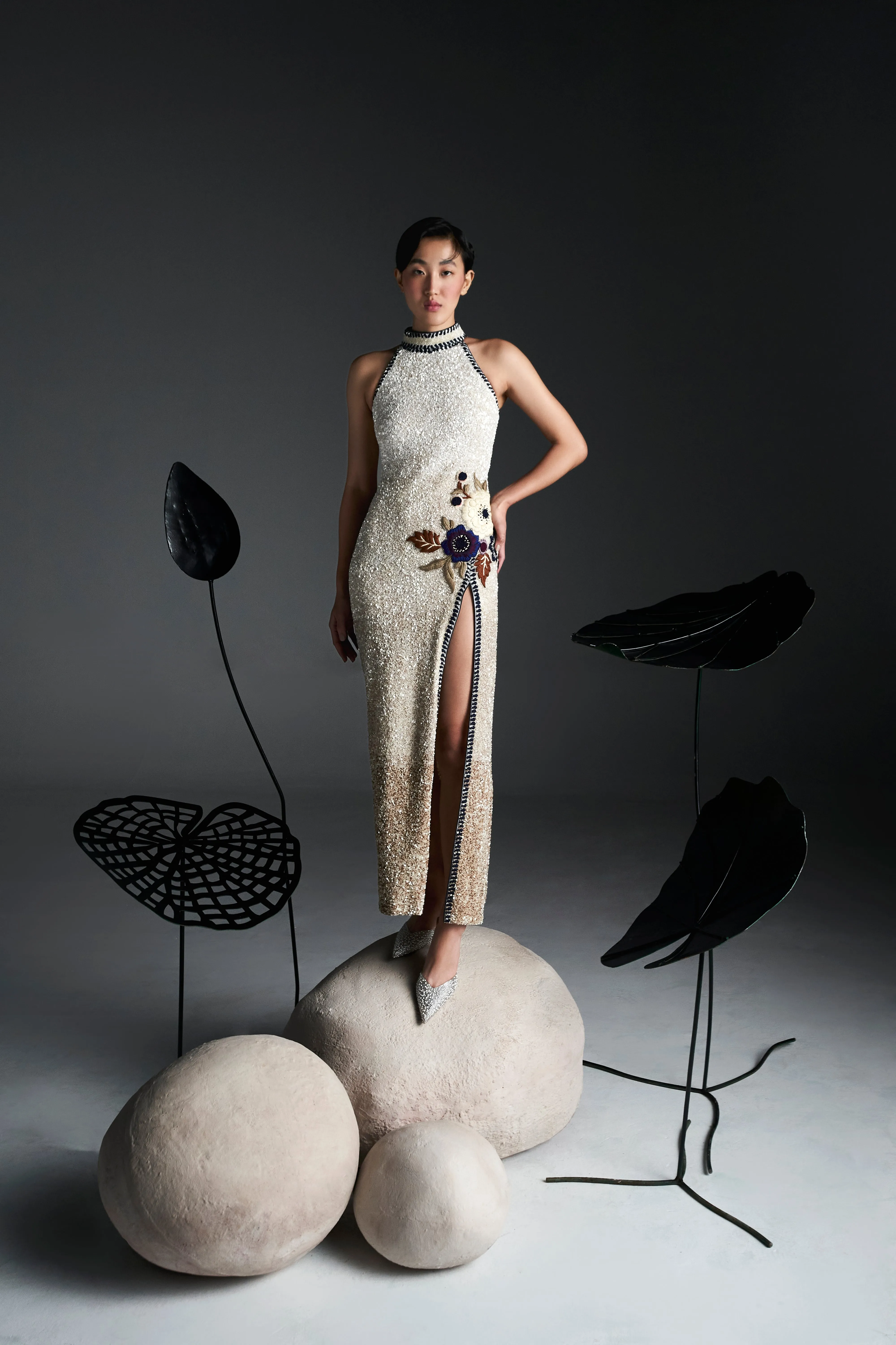 LA FUORI Anayn beaded high neck gown - Champagne sold by Bonvion product image thumbnail 2