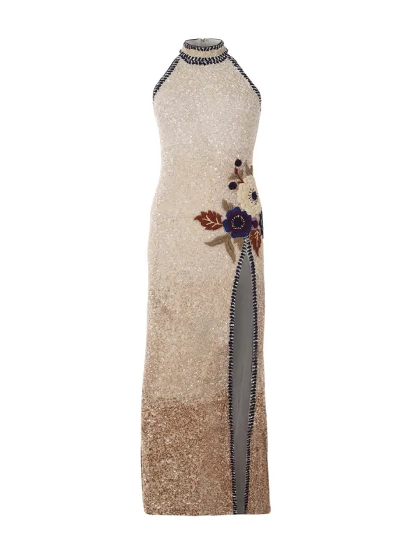 LA FUORI Anayn beaded high neck gown - Champagne sold by Bonvion