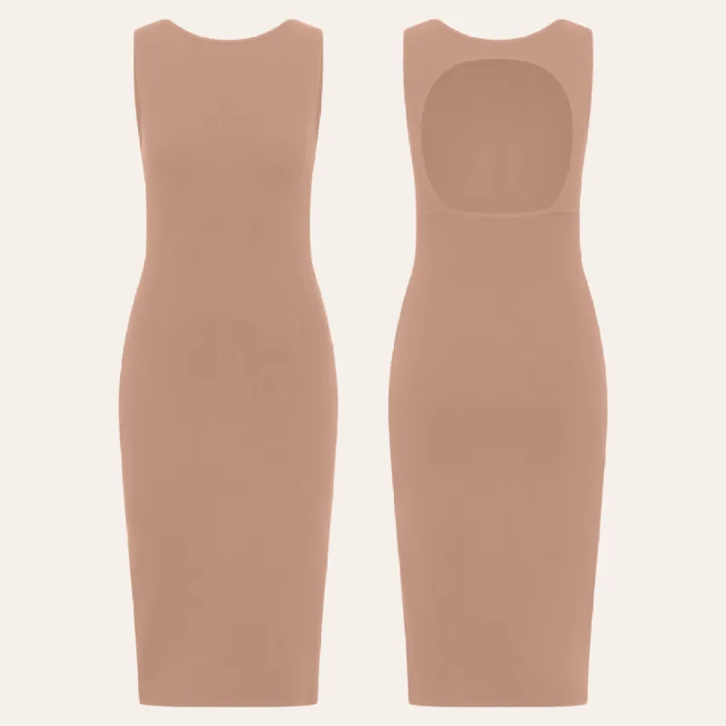 EHE Apparel Luna rib knit Dress - Cappuccino sold by Bonvion