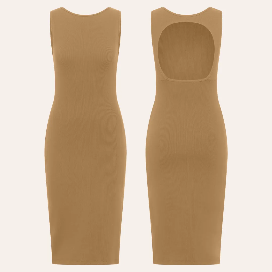 EHE Apparel Luna rib knit Dress - Caramel sold by Bonvion