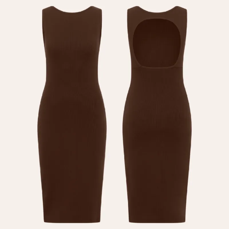 EHE Apparel Luna rib knit Dress - Cinnamon Brown sold by Bonvion