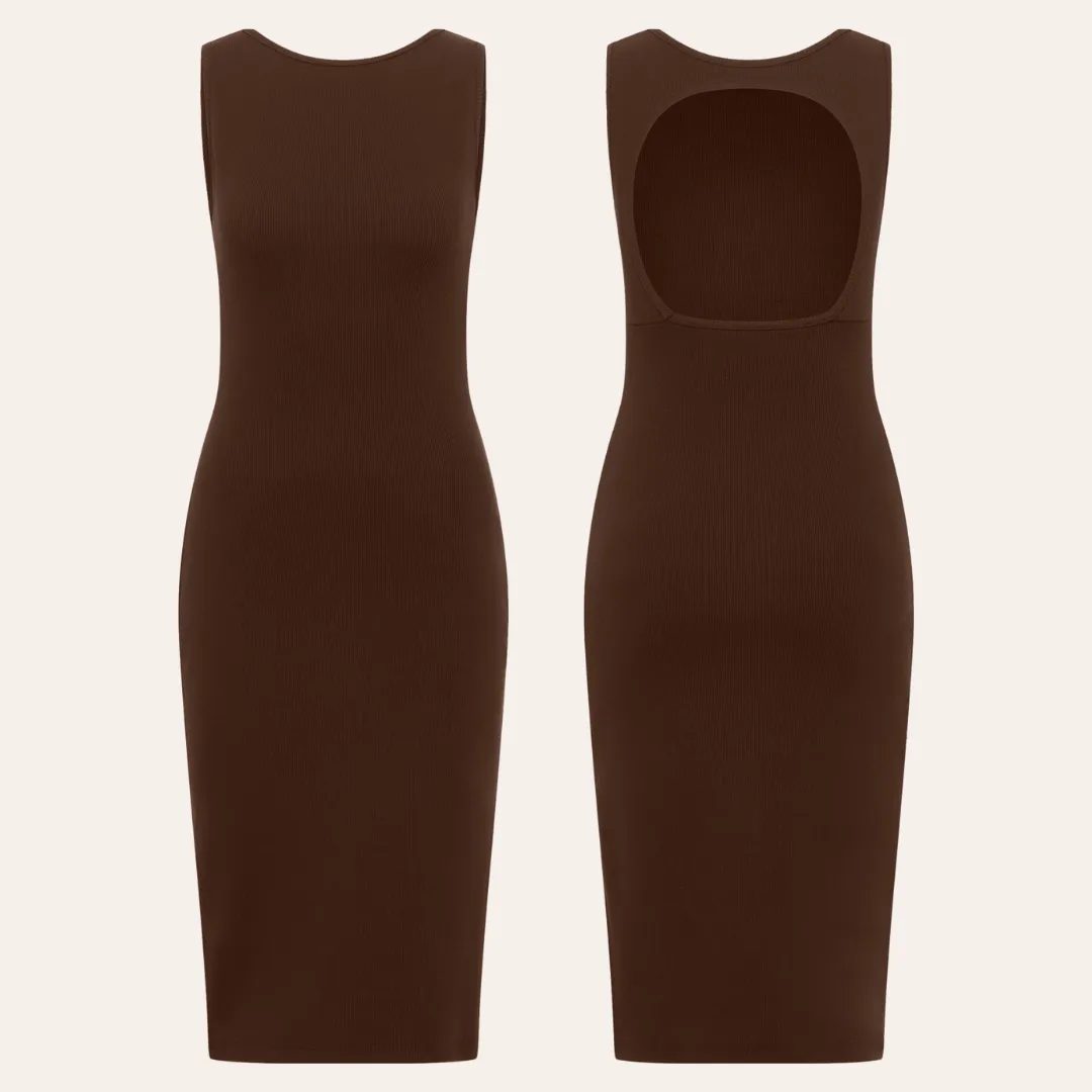 EHE Apparel Luna rib knit Dress - Cinnamon Brown sold by Bonvion