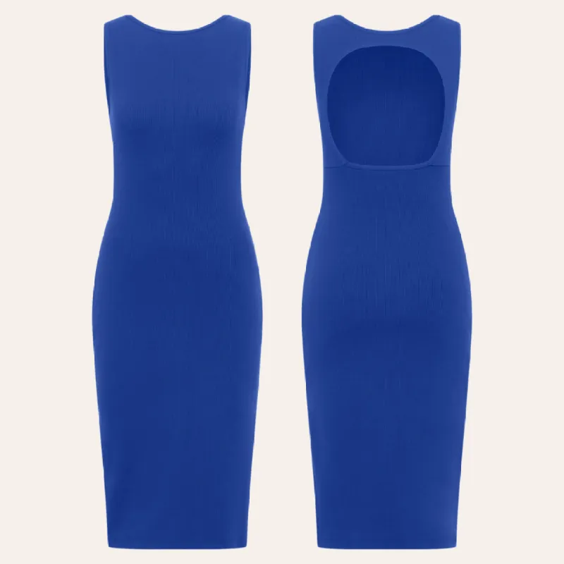 EHE Apparel Luna rib knit Dress - Persian Blue sold by Bonvion
